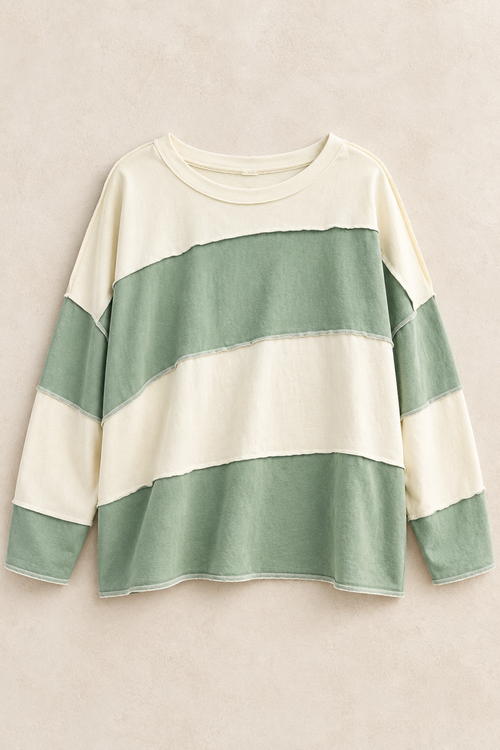 Butter Green oversized color block pullover flat lay