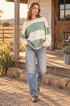 Butter Green oversized color block pullover Western lifestyle