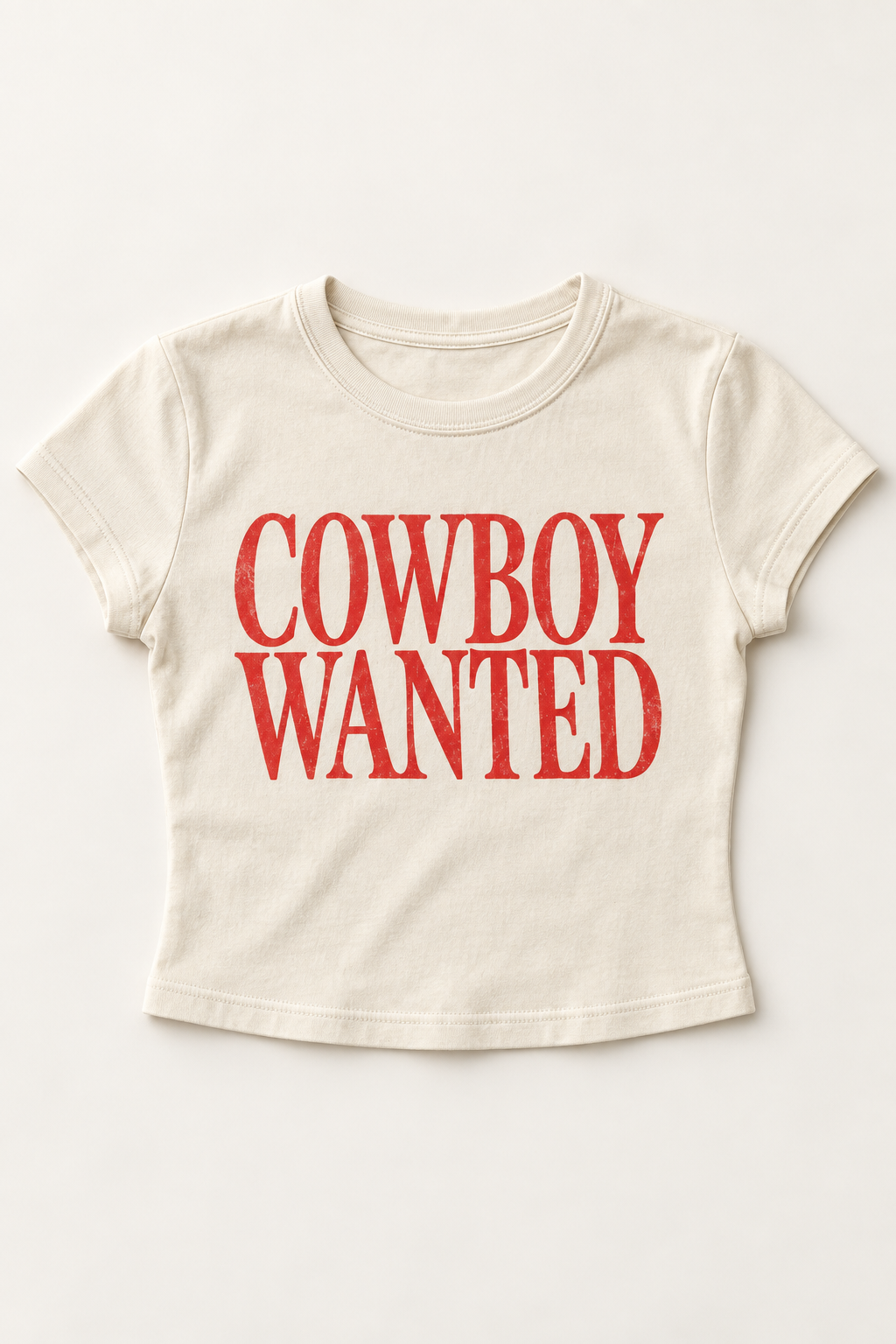 Cowboy Wanted baby micro tee in Natural, flat lay