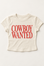 Cowboy Wanted baby micro tee in Natural, flat lay