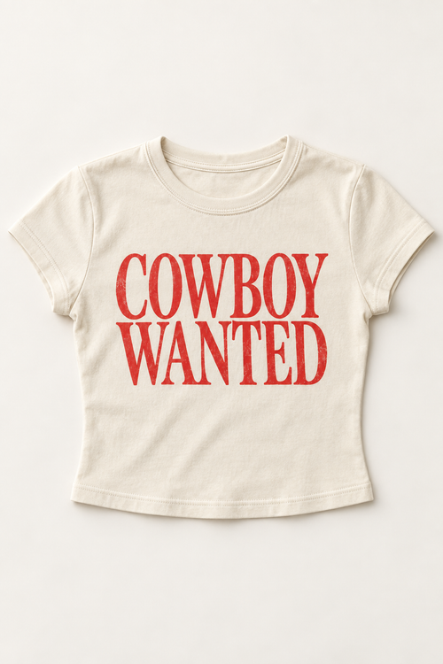 Cowboy Wanted baby micro tee in Natural, flat lay