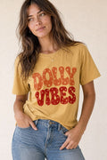 Dolly Vibes Retro Country Graphic Tee in Mustard, front view