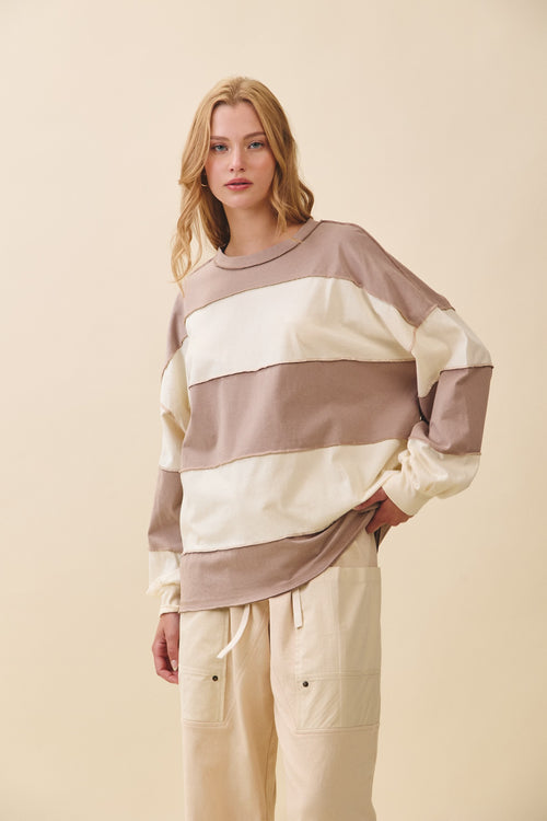 Latte Butter Oversized Color Block Pullover