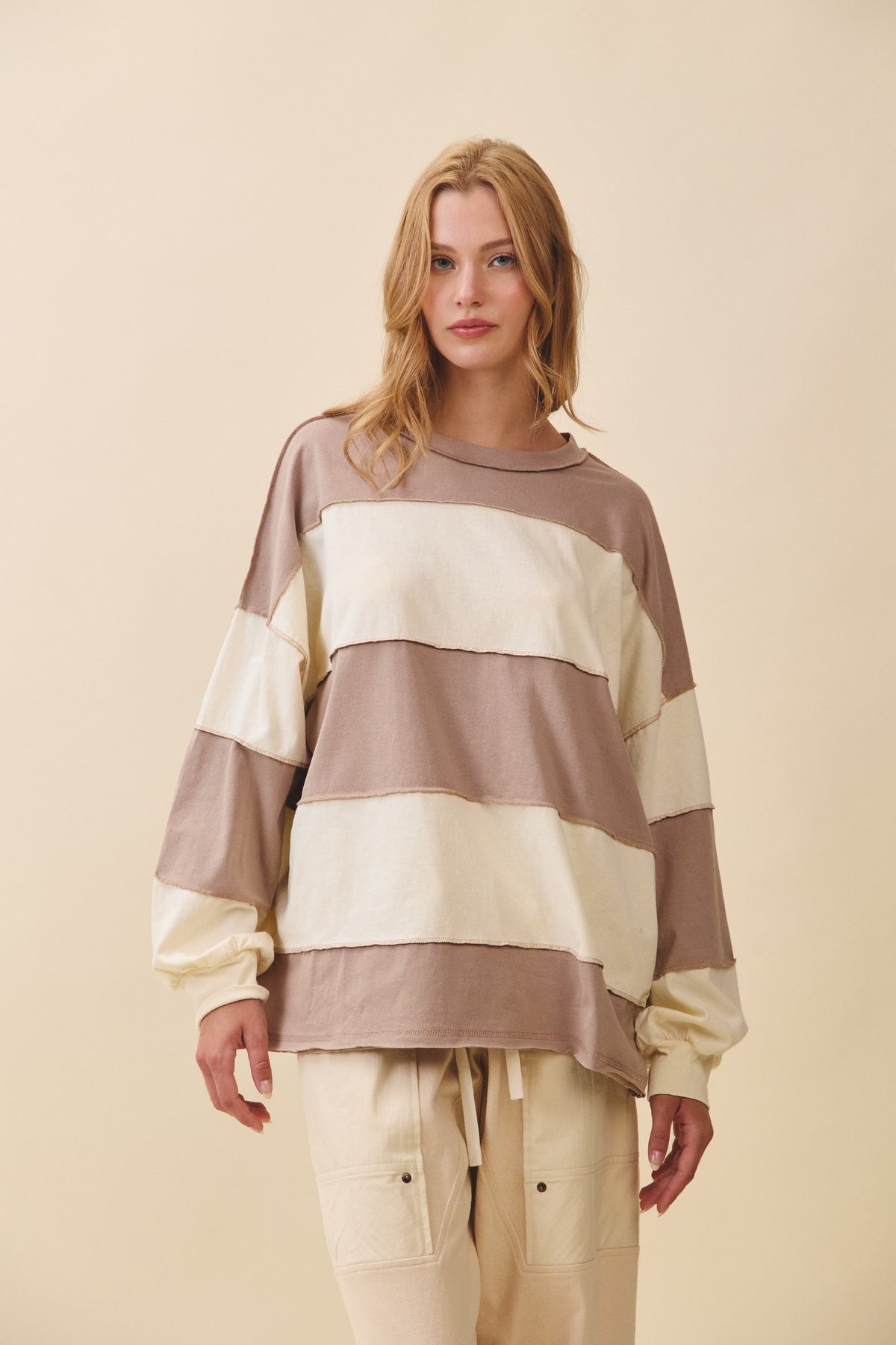 Latte Butter Oversized Color Block Pullover alternate view