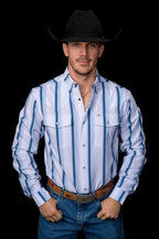 The Tristan Long Sleeve Pearl Snap Shirt in Blue - Blue
