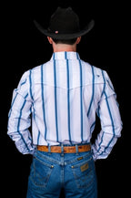 The Tristan Long Sleeve Pearl Snap Shirt in Blue - product image 2