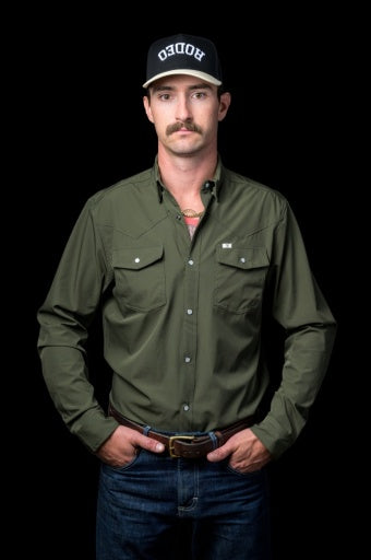 Core - Men's Olive Green Long Sleeve Pearl Snap Shirt - Olive
