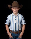Kid's Tristan Polo in Blue Short Sleeve Pearl Snap Shirt - Blue