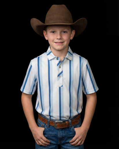 Kid's Tristan Polo in Blue Short Sleeve Pearl Snap Shirt - Blue