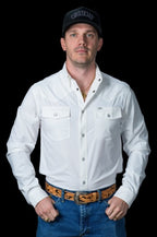 Core - Men's White Long Sleeve Pearl Snap Shirt - White