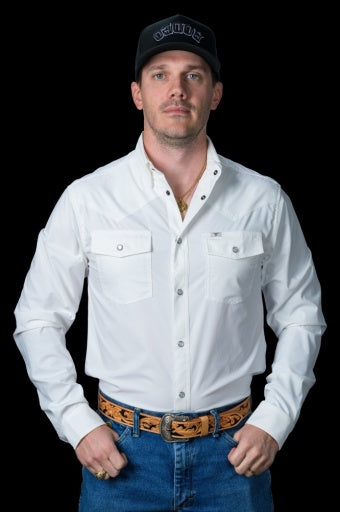 Core - Men's White Long Sleeve Pearl Snap Shirt - White
