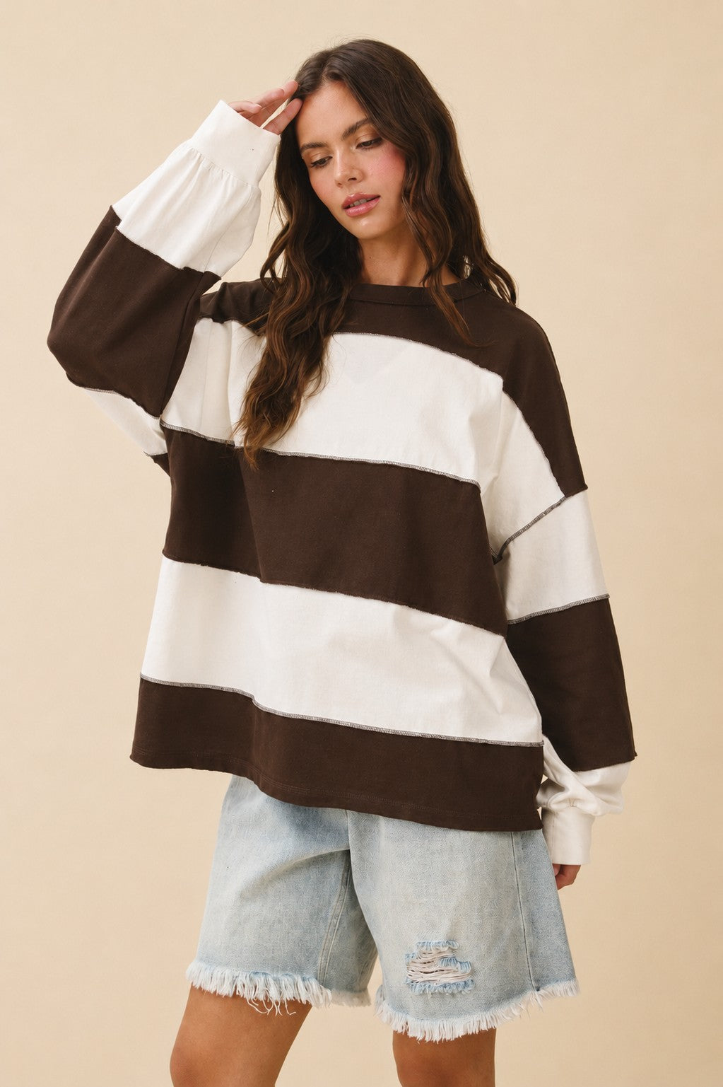 White Brownie Oversized Color Block Pullover back view