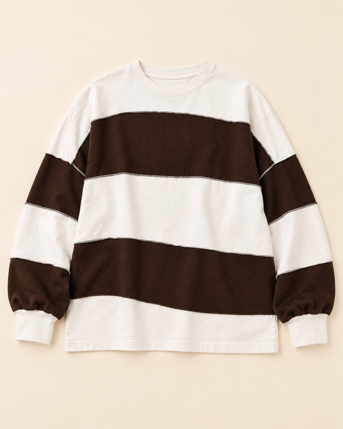 White Brownie Oversized Color Block Pullover flat lay