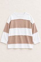 White Mocha oversized color block pullover flat lay